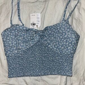 American Eagle Outfitters White and Blue Fitted Bustier Camisole